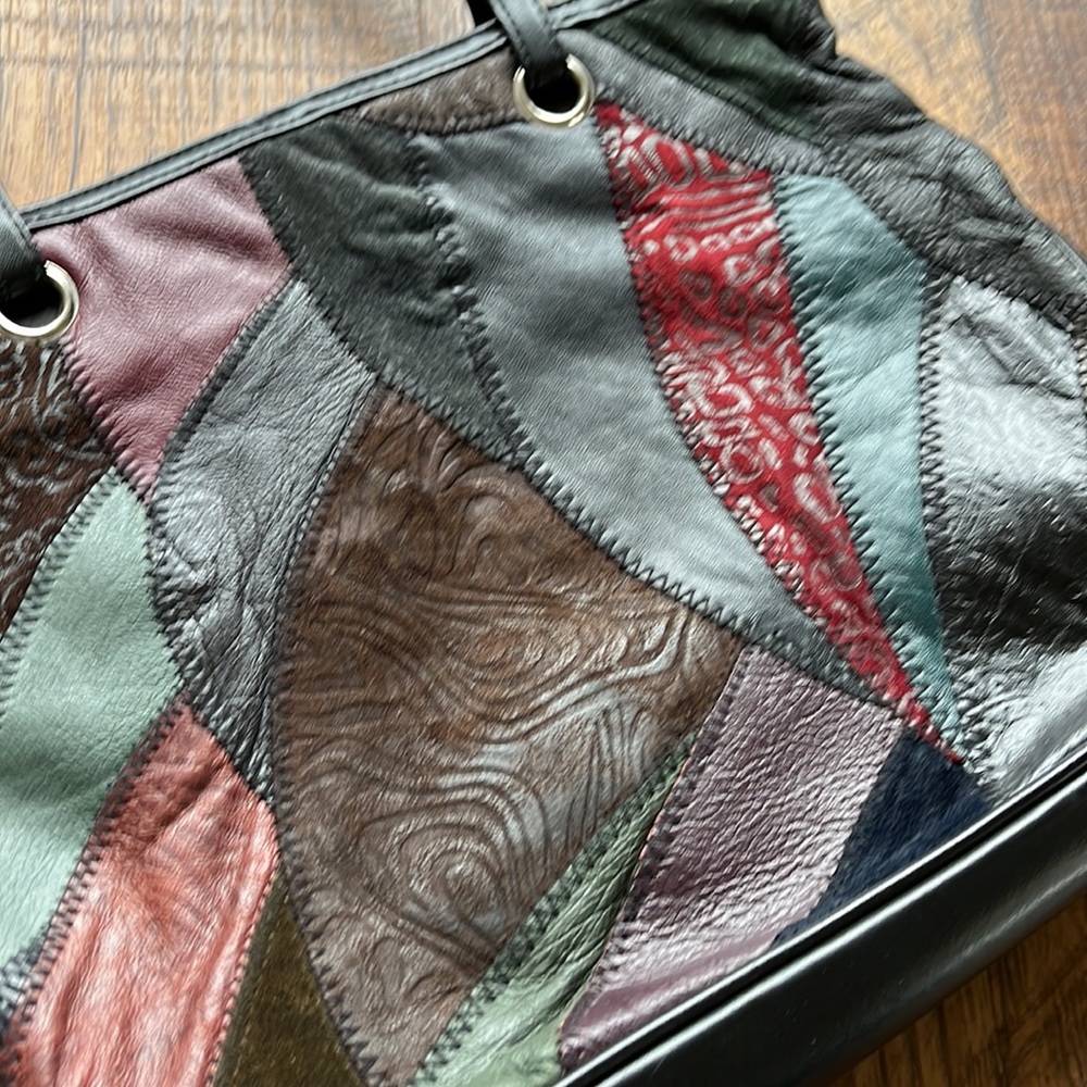 Vintage Patchwork Leather & Suede Multicolor Hand… - image 4